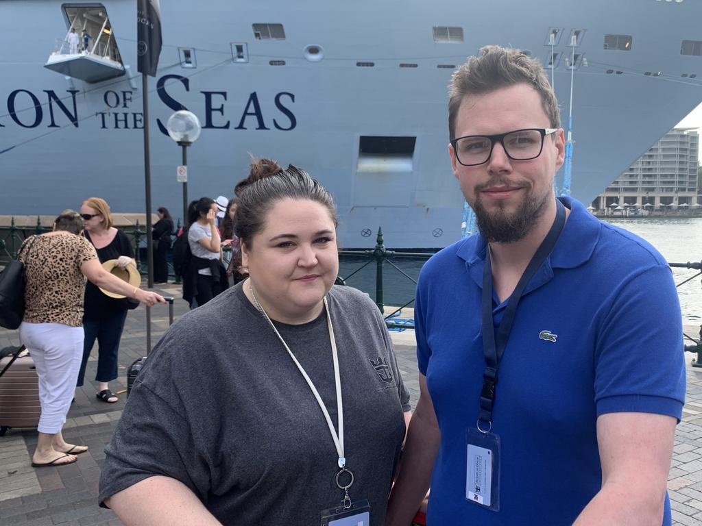 Newlyweds Josh and Elise Pierce were married just days before their honeymoon on the Ovation of the Seas. Picture: Benedict Brook/news.com.au