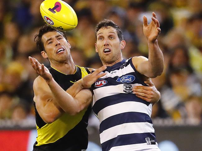 Alex Rance spoils Harry Taylor on Friday night. Picture: Michael Klein