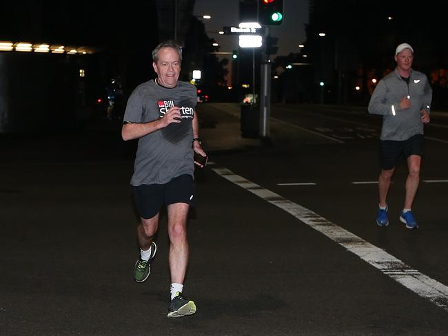 Opposition Leader Bill Shorten on a morning run in Sydney. Picture Kym Smith