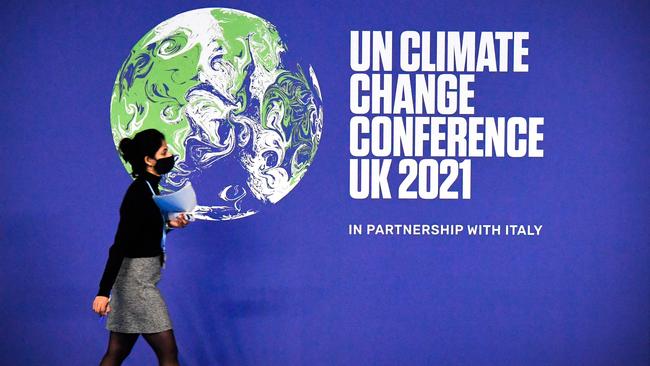 A participant at the COP26 UN Climate Change Conference in Glasgow on Monday. Picture: AFP