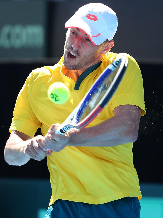 John Millman during the Davis Cup qualifiers on Friday. Picture: Scott Barbour/Getty Images