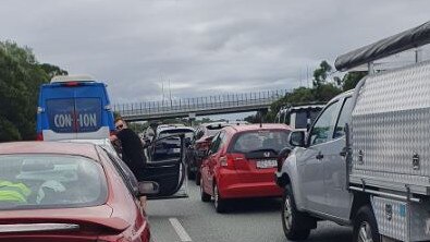 Traffic brought to a standstill on the Bruce Highway after a motorbike fire. Picture: Mandy KB/Facebook