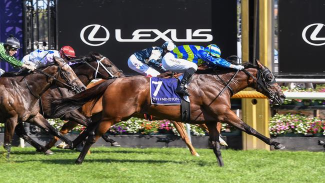 Makram rolls Jimmysstar in The Elms Handicap at Flemington. Picture: Brett Holburt/Racing Photos