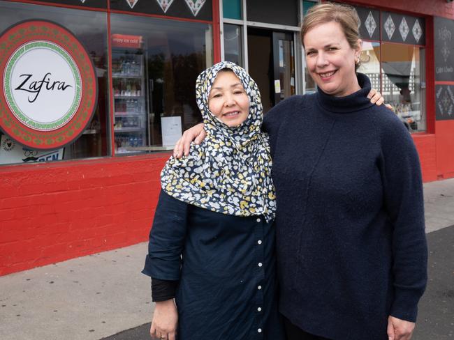 Habiba Mohammad Mohsin, one of the cooks at Zafira, with owner Kirsten Singleton. Picture: Peter Mathew