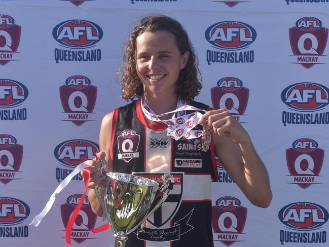 Cam Wharton after the North Mackay Saints v Eastern Swans reserves AFL grand final at Magpies Sporting Club, Mackay, September 11, 2021. Picture: Matthew Forrest