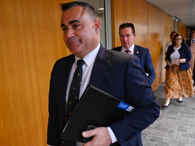 John Barilaro, followed by Paul Toole who will fill in for him, after the National Party meeting this week. Picture: Nick Moir