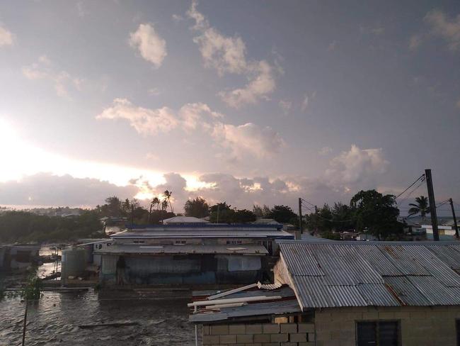 Tsunami waves hit Tonga after a volcano erupted below the surface of the ocean. Picture: Twitter