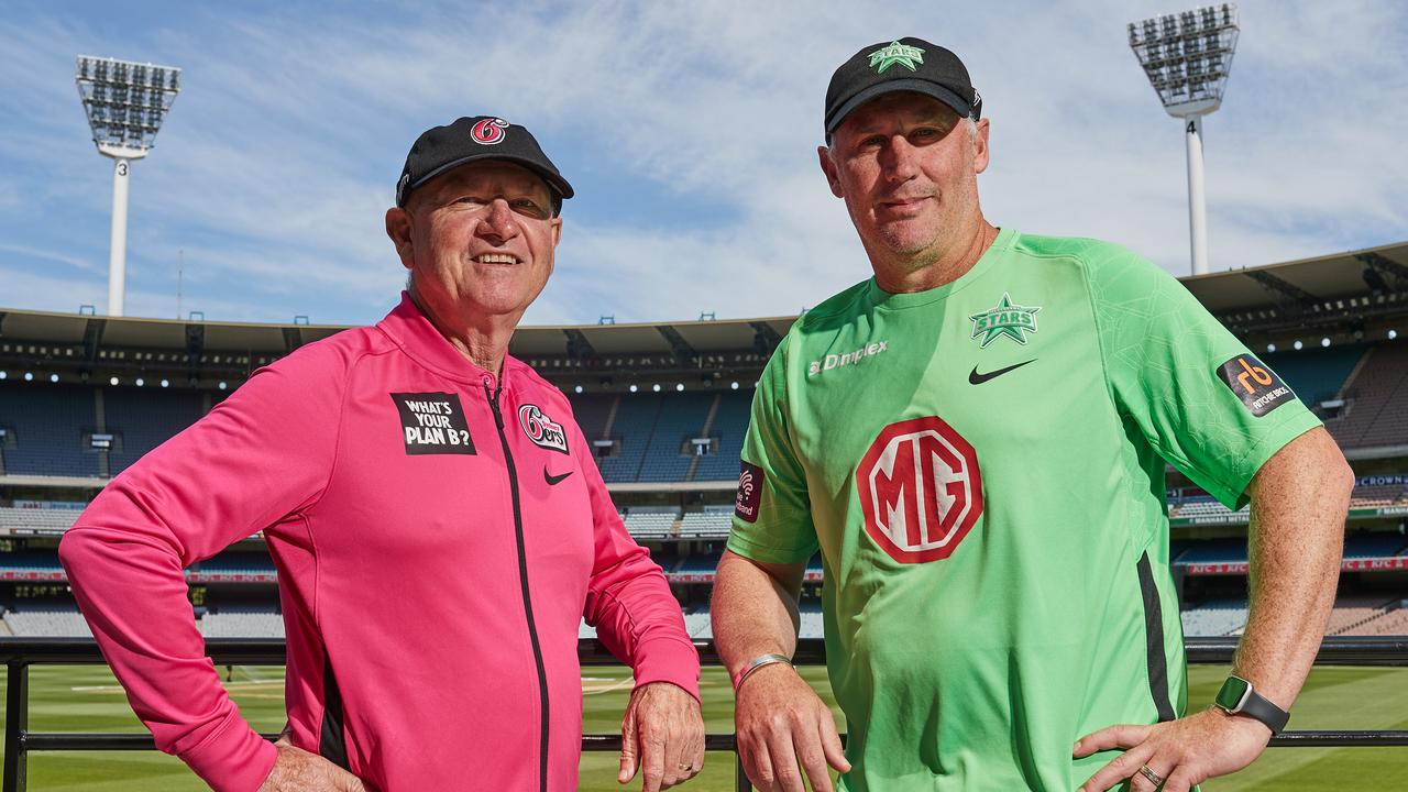 Sydney Sixers Head Coach Greg Shipperd (L) with Melbourne Stars’ David Hussey (R). Picture: Getty