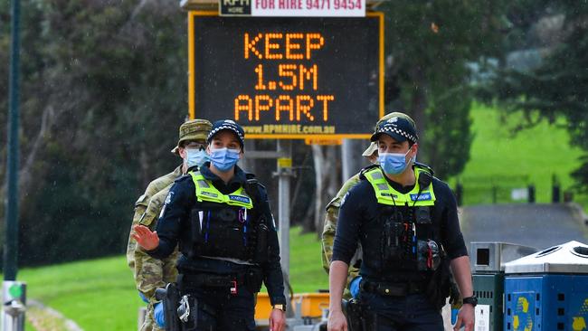 Authorities patrolling The Tan. Picture: AFP