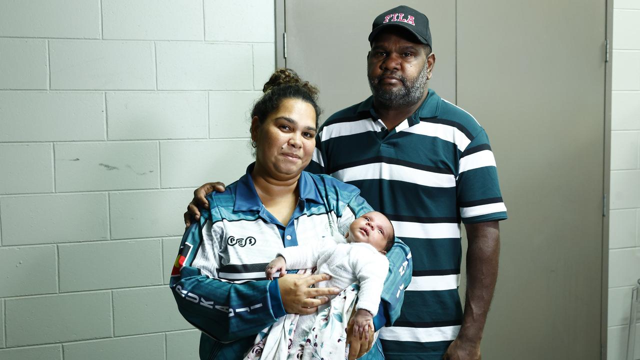 Wujal Wujal Mayor Bradley Creek and his wife, Meredith, welcomed their baby girl, Jadearna, into the world just as floods were hitting their small southern Cape York community. Picture: Brendan Radke