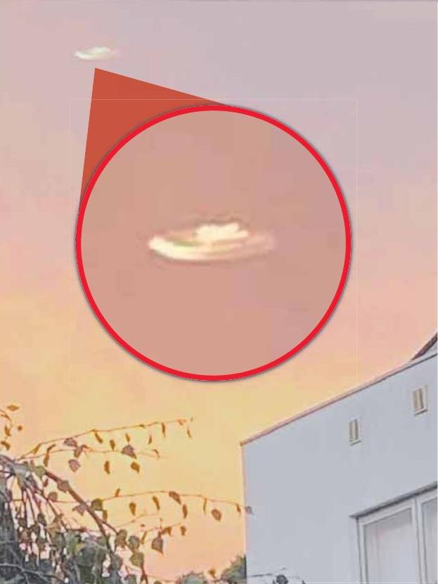 A blow-up of the image shows the UFO in more detail