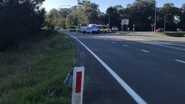 Police arrive at the scene on Cleveland-Redland Bay Rd and Serpentine Rd at Redland Bay. PHOTO: JUDITH KERR