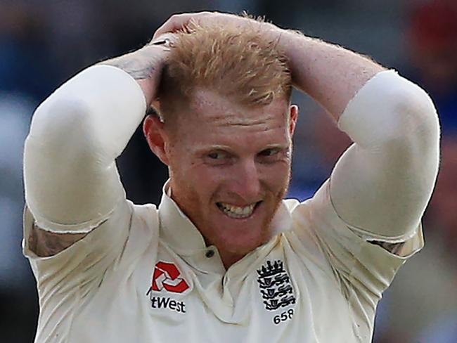 (FILES) This file photo taken on August 26, 2017 shows  England's Ben Stokes reacts on the second day of the second international Test match between England and the West Indies at Headingley cricket ground in Leeds, northern England.  England have dropped Ben Stokes and Alex Hales from their side to play West Indies in the fourth one-day international at The Oval on September 27, the England and Wales Cricket Board announced September 26, 2017.  / AFP PHOTO / Lindsey Parnaby / RESTRICTED TO EDITORIAL USE. NO ASSOCIATION WITH DIRECT COMPETITOR OF SPONSOR, PARTNER, OR SUPPLIER OF THE ECB
