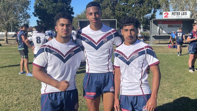 Ipswich SHS Langer Reserve players James Pau, Sione Feketi and Clement Karauti.