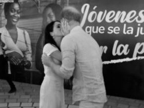 Prince Harry and Meghan Markle packed on the PDA as their Colombian tour wrapped up. Picture: Supplied