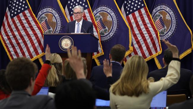 US Federal Reserve Board chairman Jerome Powell takes questions during a news conference after a Federal Open Market Committee meeting on December 14. Picture: AFP