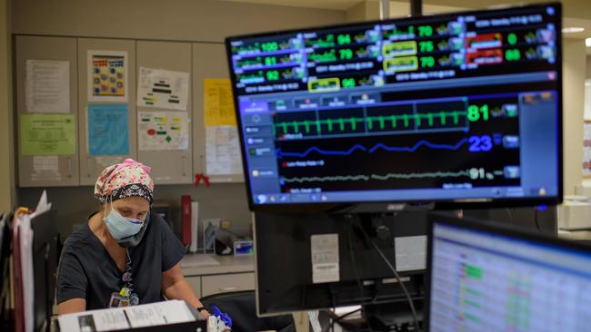 A healthcare worker at the ER at Oakbend Medical Center in Richmond, Texas. Picture: AFP.