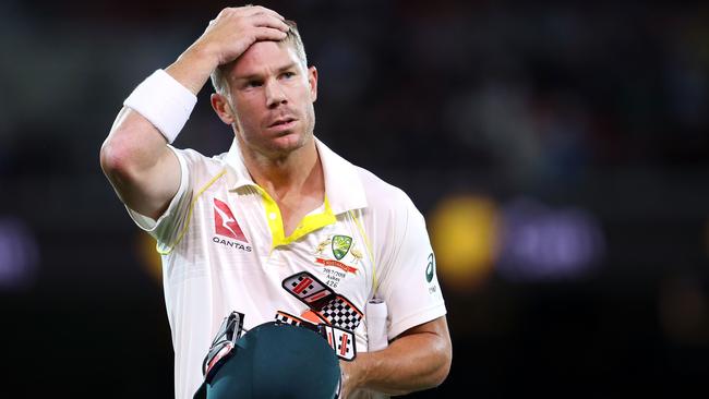 David Warner fell to Chris Woakes as the Aussies struggled.