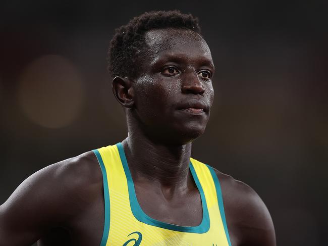 TOKYO, JAPAN - AUGUST 04: Peter Bol of Team Australia reacts after the Men's 800m Final on day twelve of the Tokyo 2020 Olympic Games at Olympic Stadium on August 04, 2021 in Tokyo, Japan. (Photo by Cameron Spencer/Getty Images)