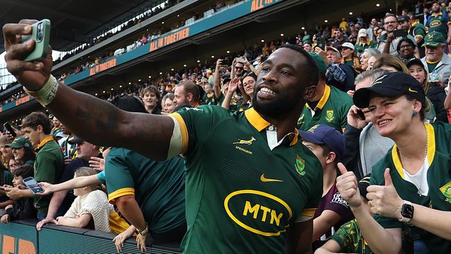 Springboks captain Siya Kolisi displays some star power following the first Test against Australia at Suncorp Stadium. Picture: Getty Images.