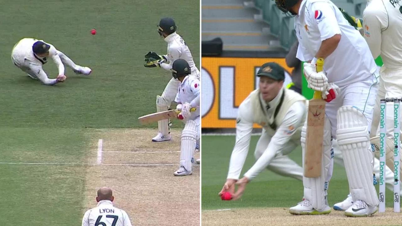 Steve Smith was too deep for two edges off Nathan Lyon and Marnus Labuschagne.