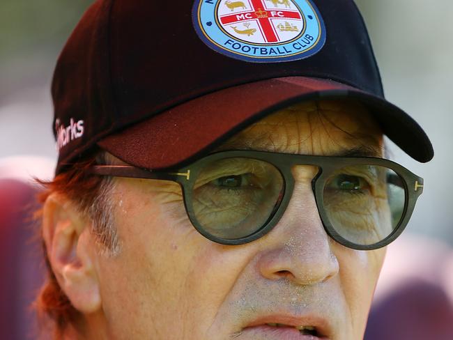 Erick Mombaerts, Manager of Melbourne City is seen during the Round 22 A-League match between the Perth Glory and the Melbourne City at HBF Park in Perth, Sunday, March 8, 2020. (AAP Image/Gary Day) NO ARCHIVING, EDITORIAL USE ONLY