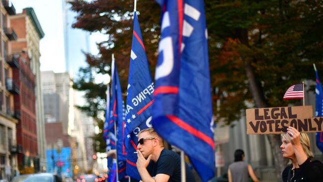 Trump supporters demonstrate outside a vote counting centre in Philadelphia. Picture: AFP.