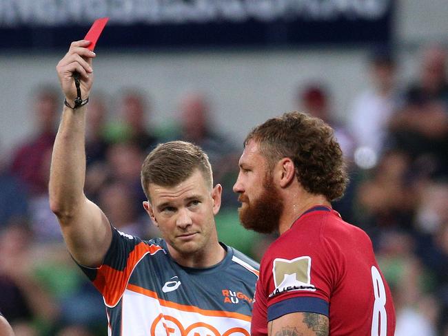 Skipper Scott Higginbotham is shown red during the loss to the Rebels.