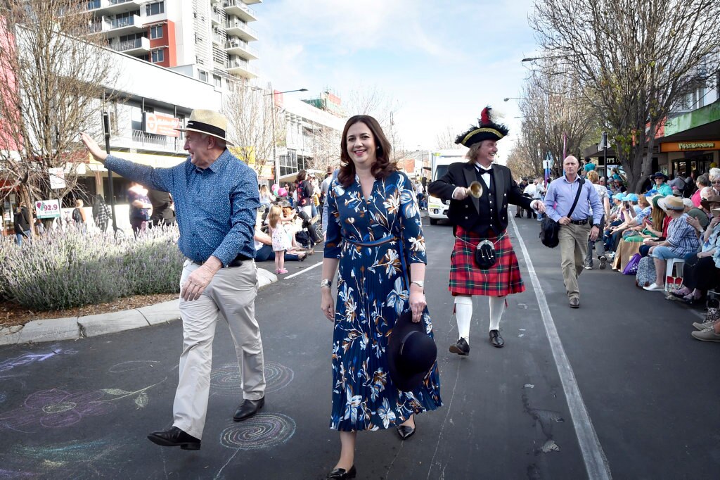 The Premier Annastacia Palaszczuk walked the parade with Toowoomba Mayor Paul Antonio. Grand Central Floral Parade. Carnival of Flowers 2017. September 2017