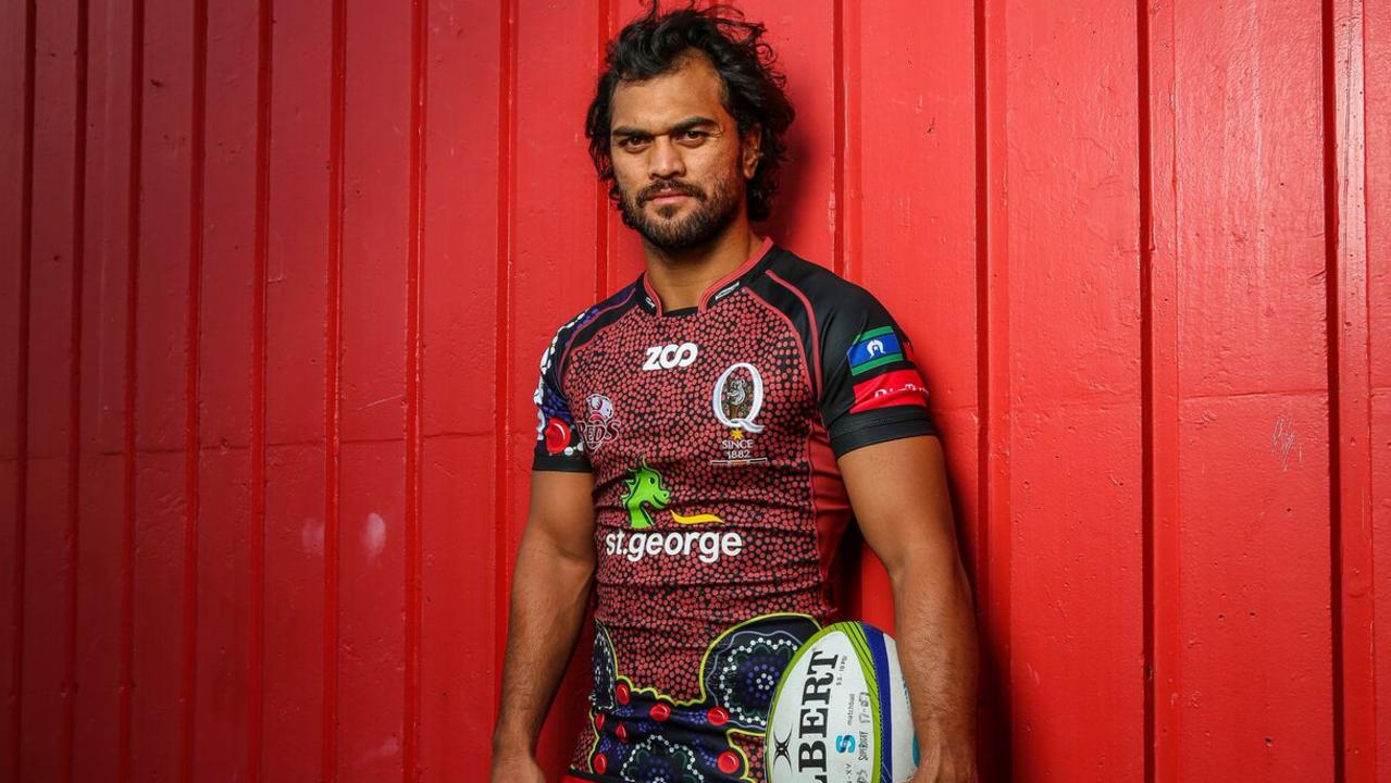 Karmichael Hunt in the Reds indigenous jersey. Photo: Brendan Hertel/QRU