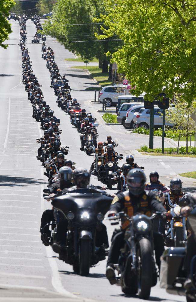 Bandidos bikies from around Australia have arrived in Ballarat their national run. Picture: NCA NewsWire