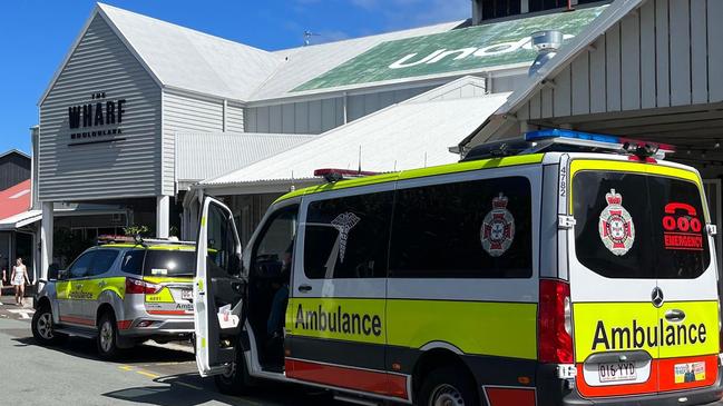 Paramedics were called to meet a diving boat carrying a man in his 40s at the Wharf, Mooloolaba at 1:26pm. Picture: Aisling Brennan