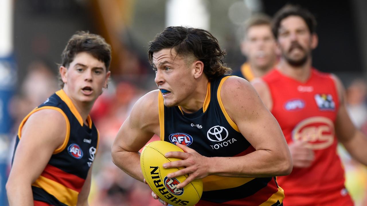Paddy Parnell and Jake Soligo are already showing impressive signs with their ball use and decision-making. Picture: Matt Roberts/AFL Photos/Getty Images