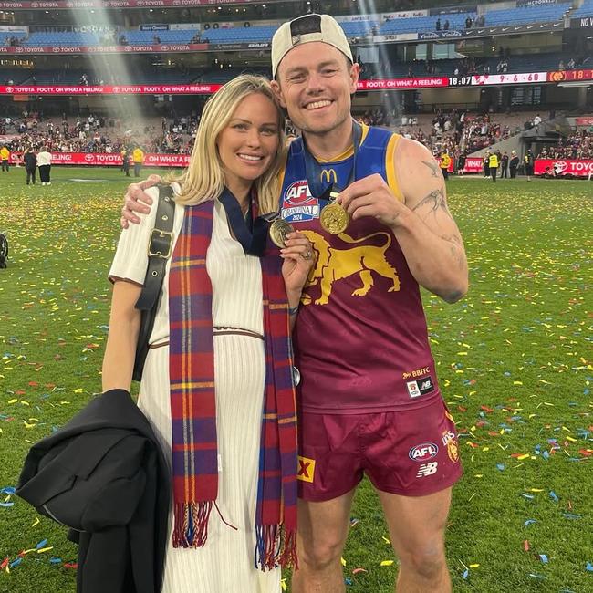 Lachie and Jules Neale celebrate the grand final win in September 2024. Picture: Instagram