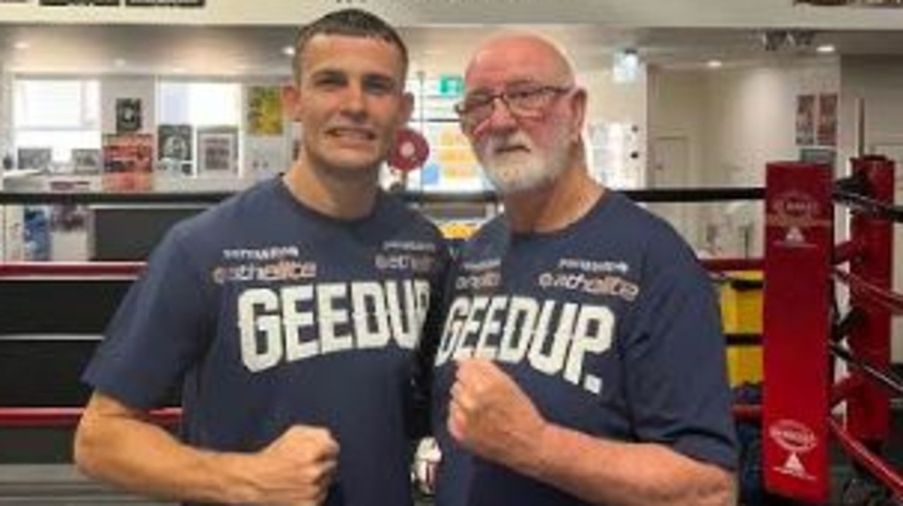 Harry Garside with legendary boxing trainer Johnny Lewis.