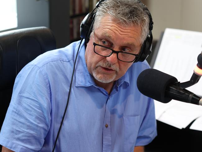 The Daily Telegraph 7.11.2024 Ray Hadley announcing his retirement on air at this morning, and his last show will be December 13. Pictured in his studio at 2GB in Pyrmont. Picture: Rohan Kelly.