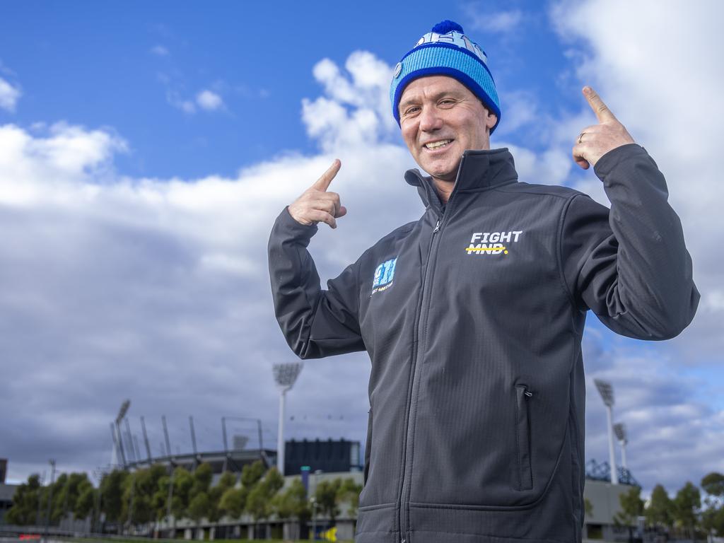 He expects the MCG to be filled with blue beanies sold as part of the mega fundraiser, ahead of a traditional Collingwood and Melbourne King’s Birthday blockbuster. Picture: Wayne Taylor