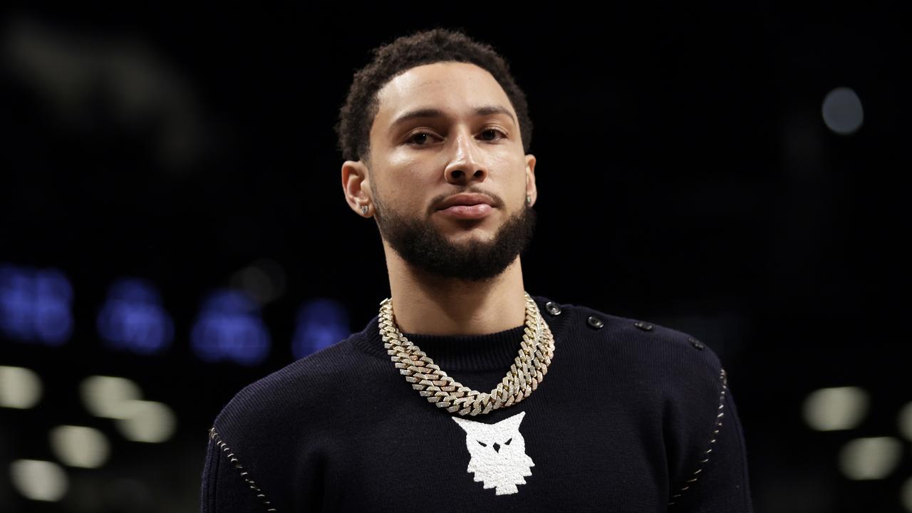 NEW YORK, NEW YORK - FEBRUARY 24: Ben Simmons #10 of the Brooklyn Nets looks on during the first half against the Boston Celtics at Barclays Center on February 24, 2022 in New York City. NOTE TO USER: User expressly acknowledges and agrees that, by downloading and or using this Photograph, user is consenting to the terms and conditions of the Getty Images License Agreement. (Photo by Adam Hunger/Getty Images)