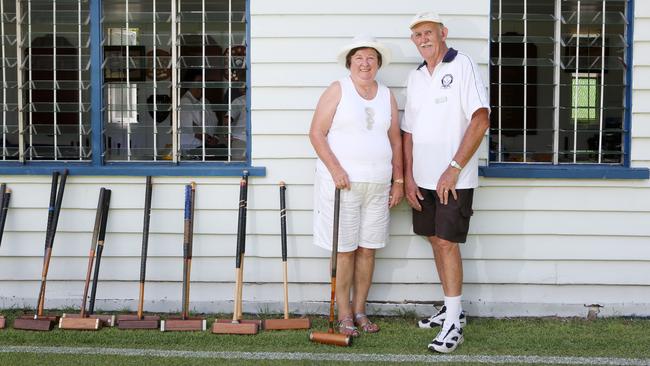 QST_SEA_CROQUET The East Brisbane Croquet Club are celebrating that Brisbane City Council will not move their club to make way for a new development. Pauline Kelly and Doug Williams. Photo by Sarah Keayes