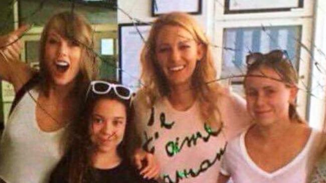 Taylor Swift and Blake Lively pose with fans at Movie World on the Gold Coast at the weekend