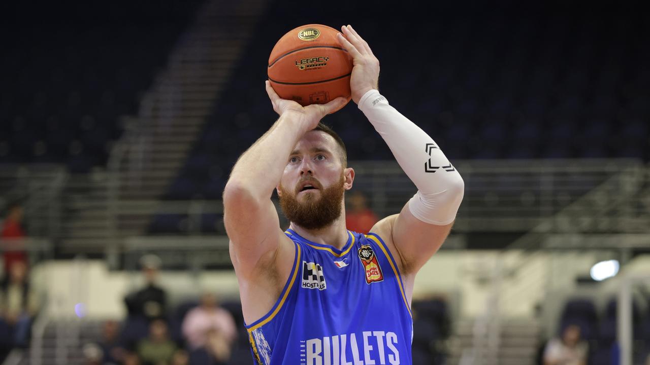 Aron Baynes showed he is primed to dominate NBL24 after producing a monstrous double-double during the 2023 NBL Blitz match between Brisbane Bullets and Illawarra Hawks. Picture: Getty Images