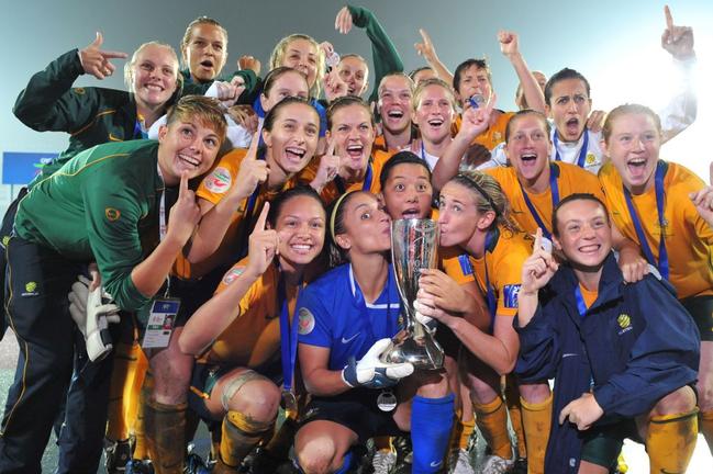 The Matildas celebrate winning the 2010 Asian Cup after a penalty shoot out with North Korea. Picture: Supplied