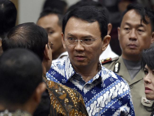 Jakarta Governor Basuki Tjahaja Purnama was sentenced to two years in prison on trumped-up charges of blasphemy. Picture: AP