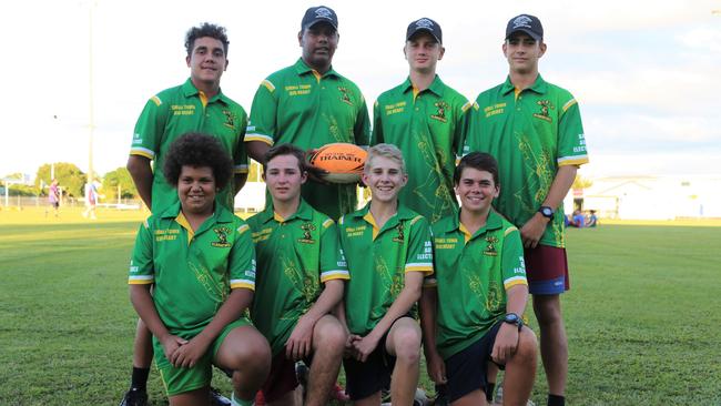 Mareeba Junior Rugby League players (back) Elishah Mathieson, Leon Wood, Cain Hasite, Reece Dally, (front) Swayer Nehow, Jett McDowall, Kyan Sheppard and Bryce Fincham in 2019. PHOTO: Bronwyn Wheatcroft