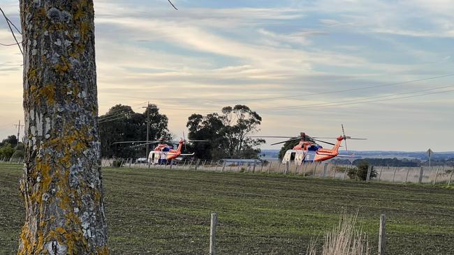 Emergency Services at the scene at a crash in Burrumbeet on Monday morning. Photo: Ballarat Fire Brigade CFA