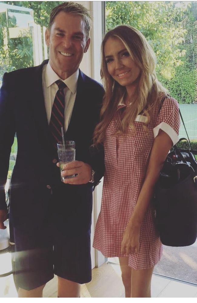 Shane Warne and Nyssa Large at the spin king's Back to School New Year's Eve party in 2016/17. Picture: Instagram.