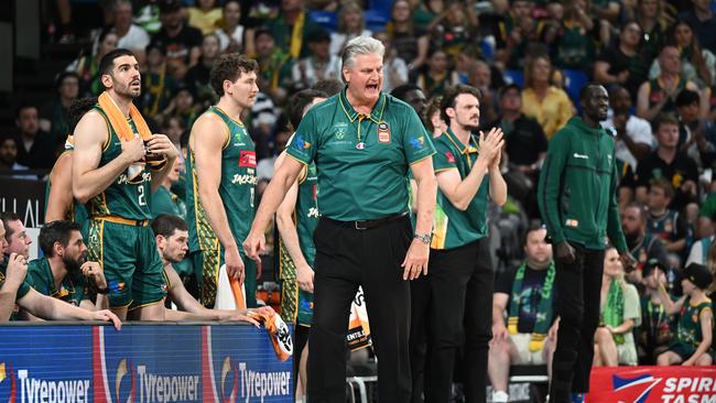 Scott Roth, Head Coach of the Jackjumpers was animated on the bench during his side’s win over the Taipans. Picture: Steve Bell/Getty Images.