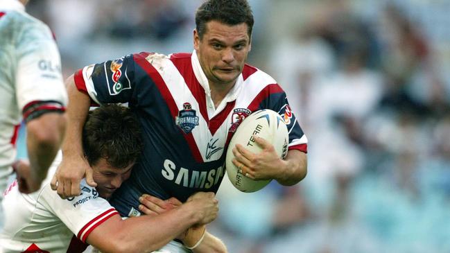 Harley’s dad Gavin Lester playing for the Sydney Roosters. Pic Brett Costello.