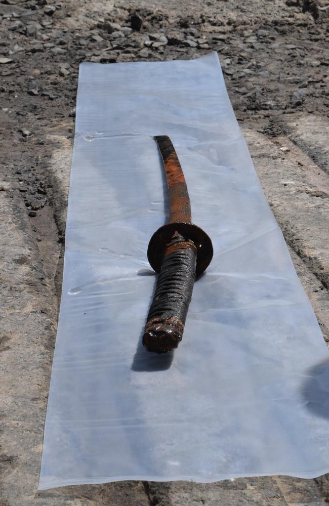 The sword was believed to be used in the death of Tyrone Michael Baynton on October 11, 2015. Photo: Emily Smith / The Daily Mercury.