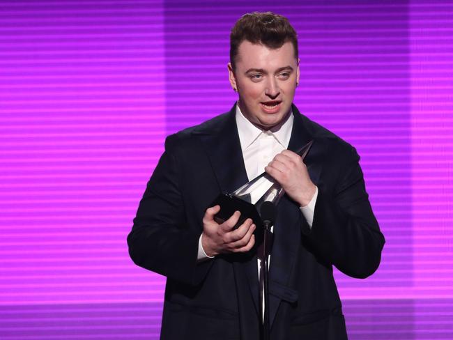 Honest ... Sam Smith accepts the award for favourite pop/rock male artist on stage at the 42nd annual American Music Awards on Nov. 23 in Los Angeles. Picture: AP
